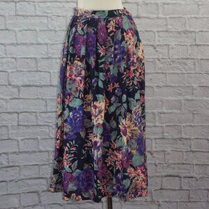 Vintage 80s Clan Laird Scotland Pure New Wool Floral Midi Skirt